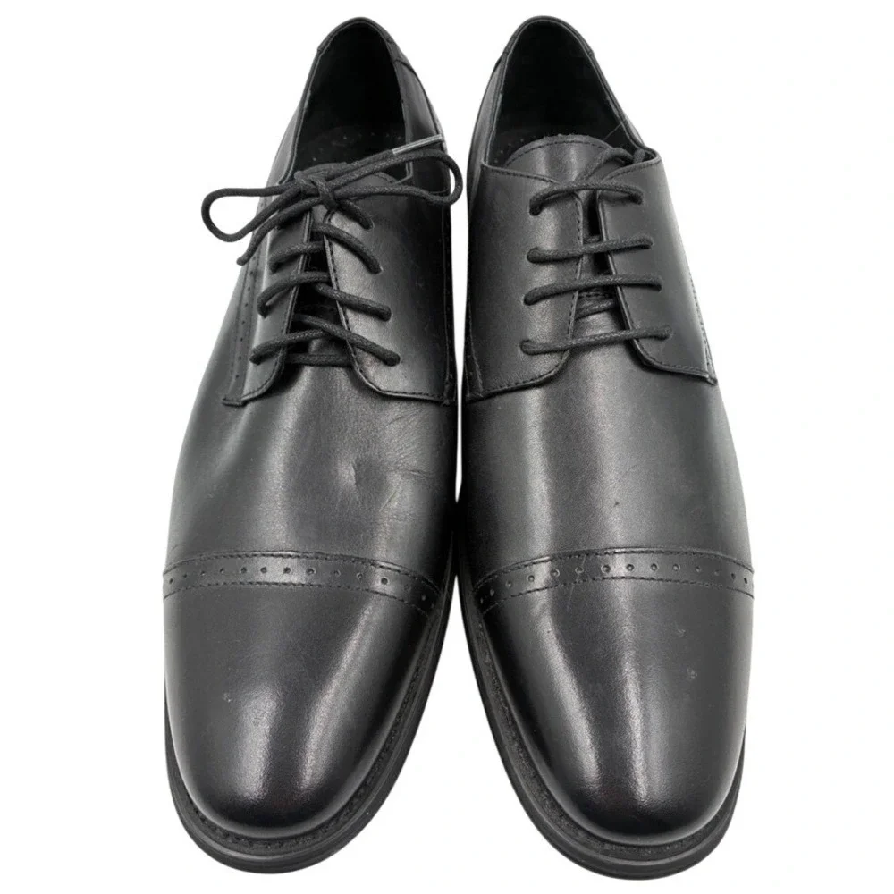 Asher Green Mens Black Cap Toe Oxford Dress Shoes Genuine‎ Leather Size 11 READ